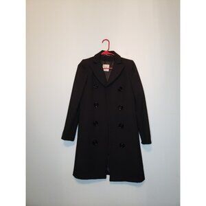 Weill Womens US 6 Long Overcoat Open Front Solid Black Long Sleeve Wool Blend